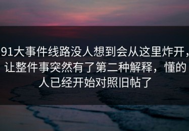 91大事件线路没人想到会从这里炸开，让整件事突然有了第二种解释，懂的人已经开始对照旧帖了